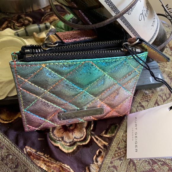 Authentic KURT GEIGER LONDON Metallic leather bifold snap 2zips cards/ID wallet - Picture 3 of 10
